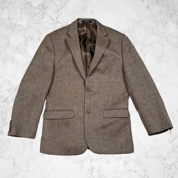 Lauren Ralph Lauren Mens 38S Slim Fit 100% Wool Herringbone Blazer Brown - Picture 3 of 10